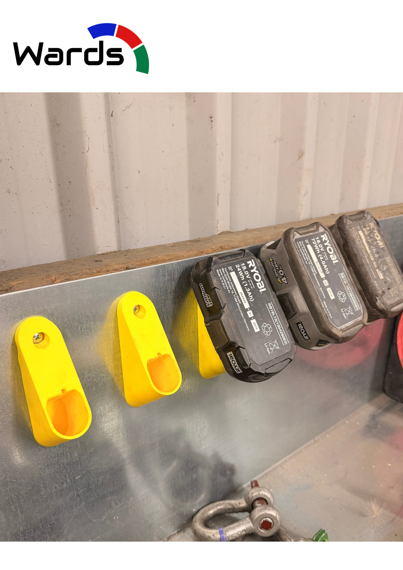 Ryobi ONE+ 18V Battery Wall Holder – Workshop Storage Mount - Wards Additive 3D printed product