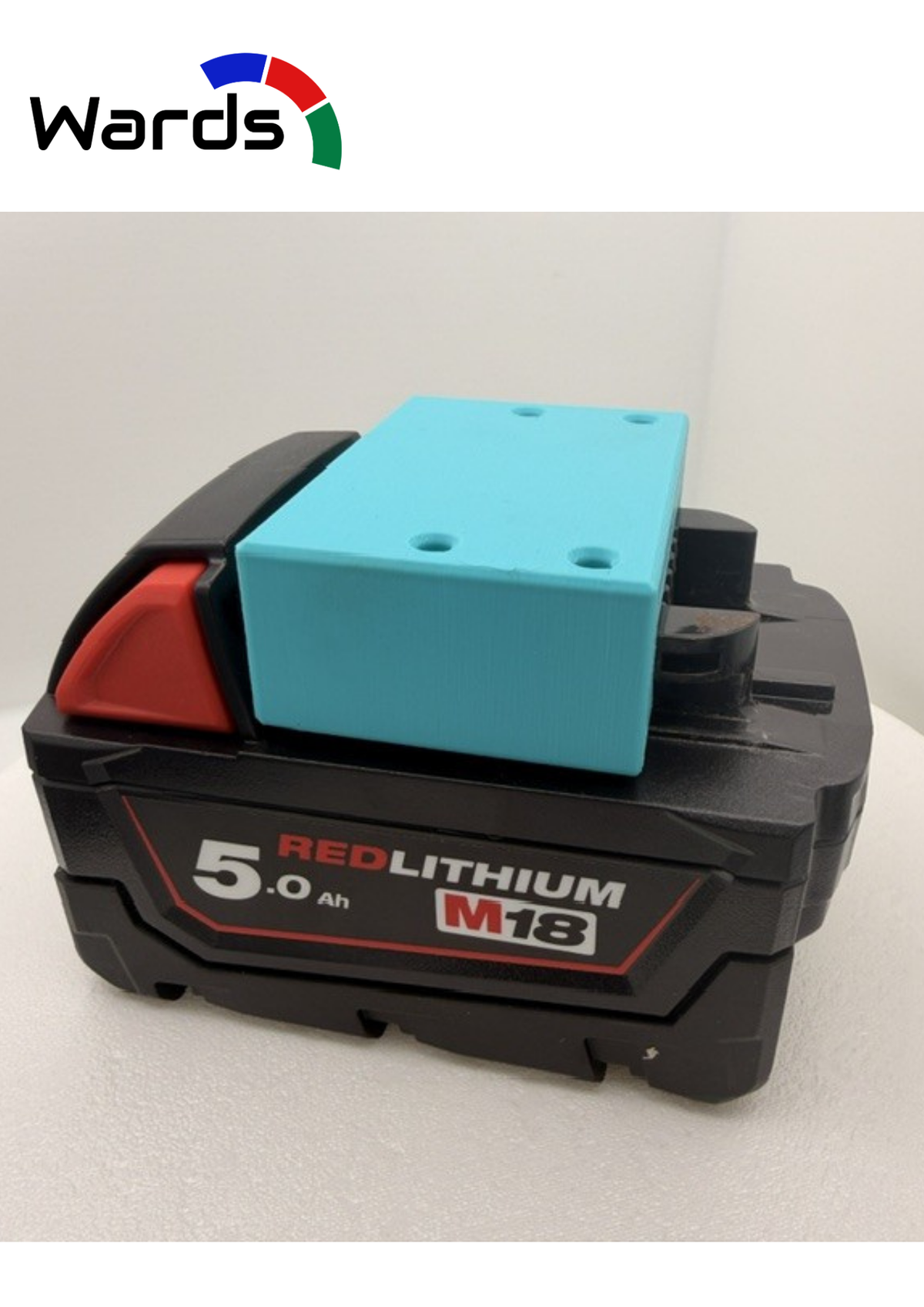 Battery fitted into a Milwaukee M18-compatible wall holder