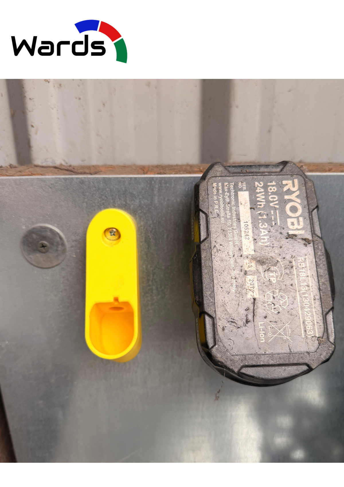 Ryobi ONE+ compatible battery wall holders in a trade multipack