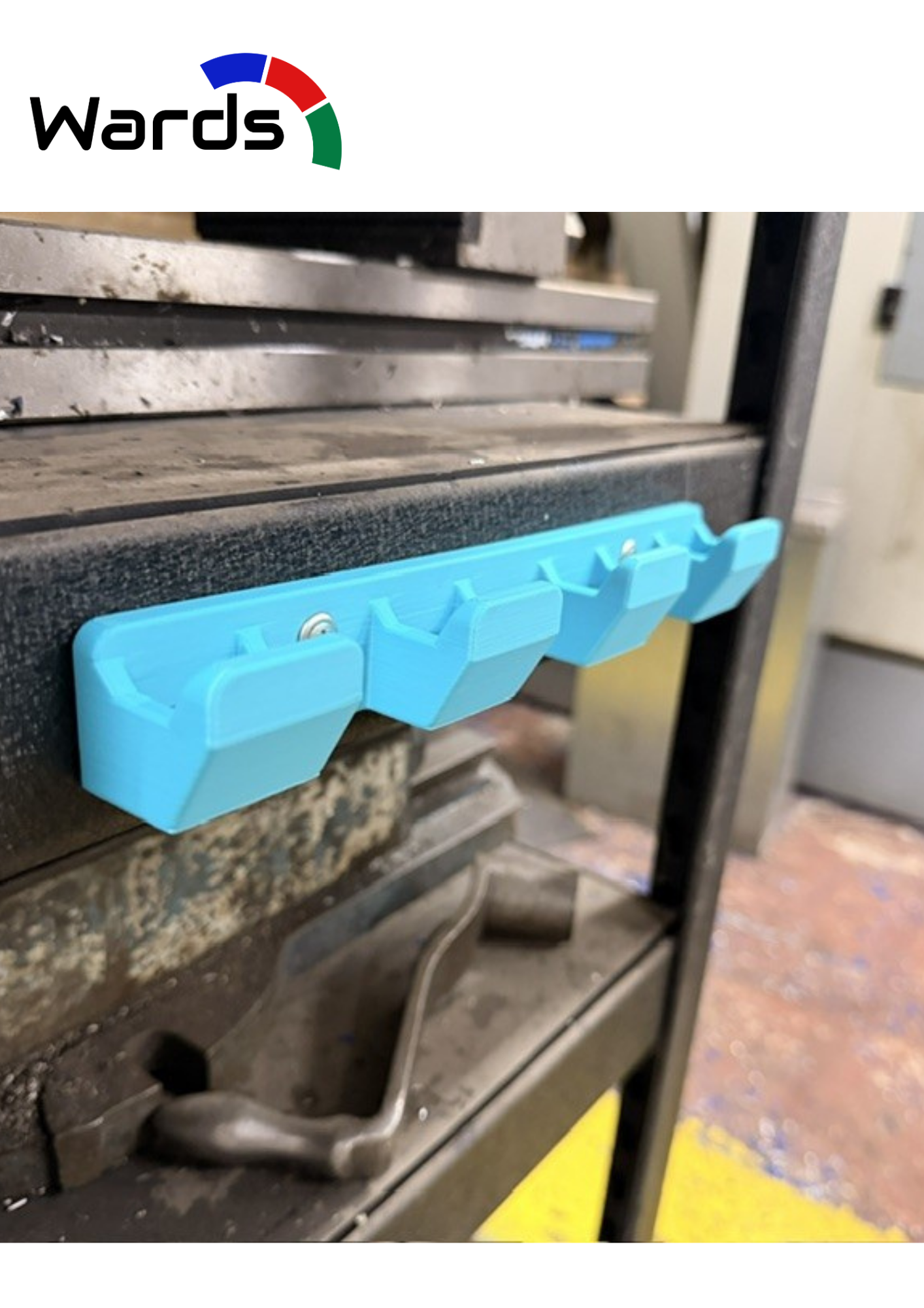 Four-slot trigger spray bottle wall holder mounted on workshop machinery