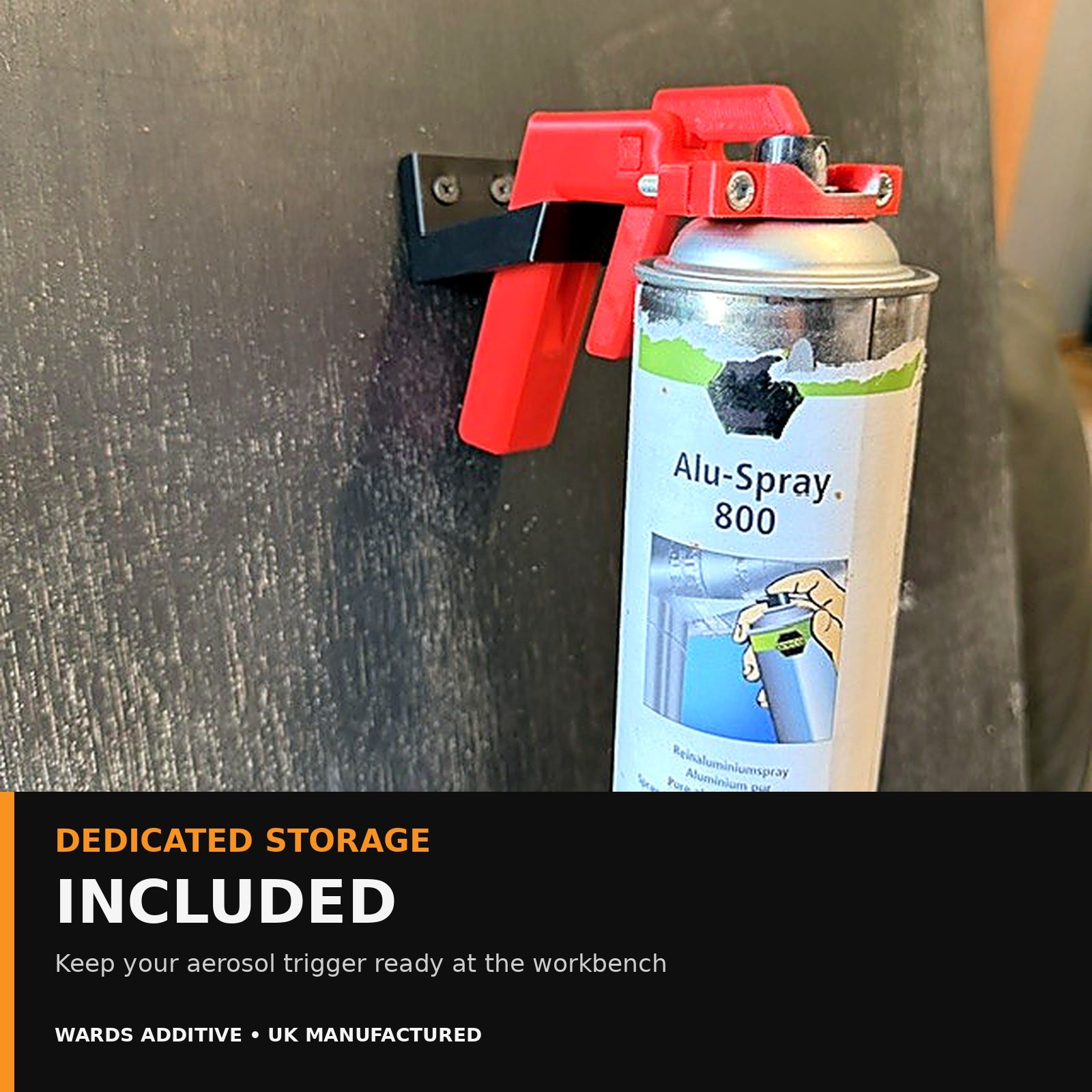 Aerosol trigger stored on the Wards Additive wall holder